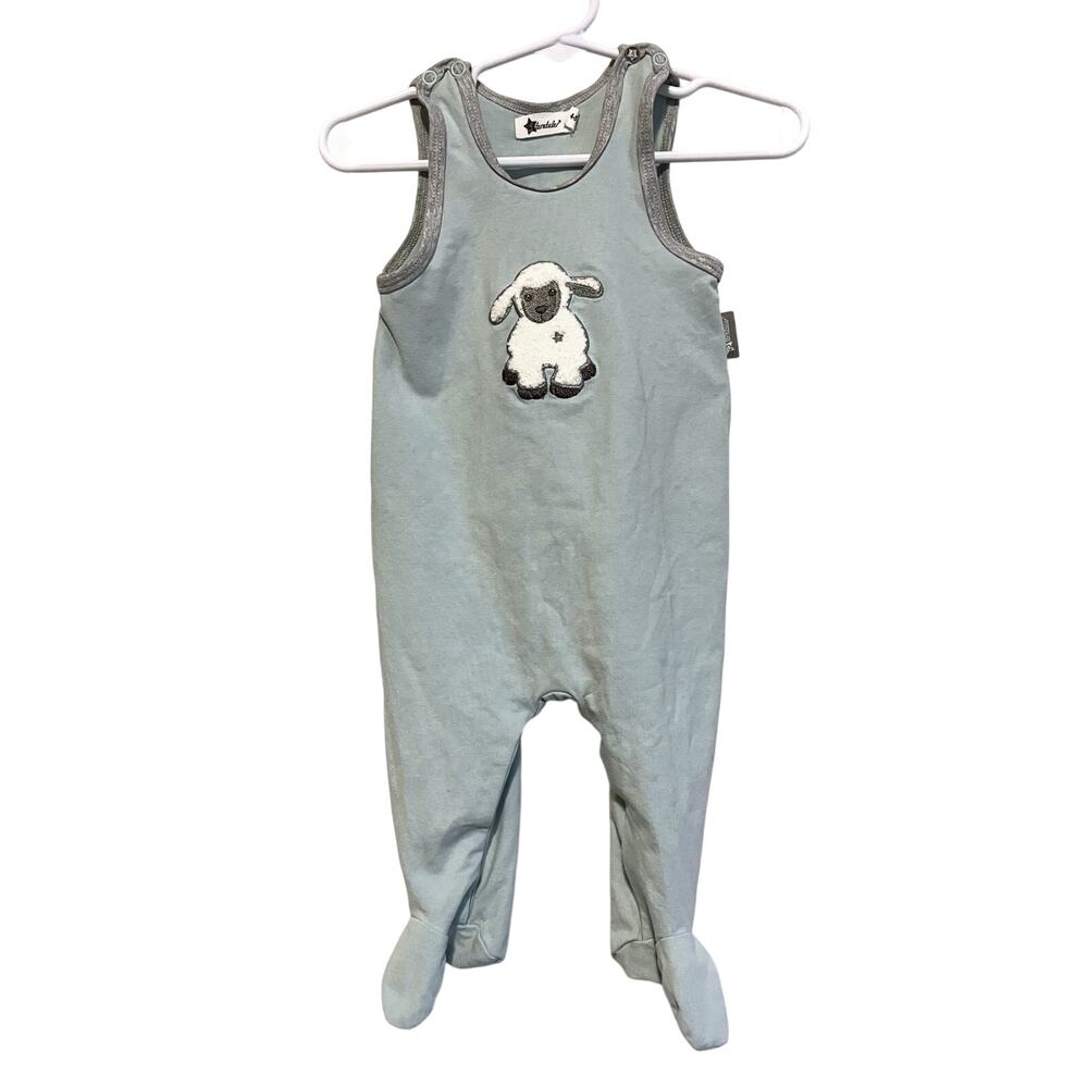 Sterntaler blue lamb embroidered one piece sleeveless footed snaps Size 4-5 mo